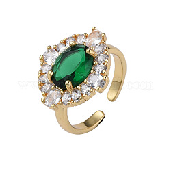 Открытое кольцо-манжета овальной формы с кубическим цирконием, настоящие 18-каратные позолоченные латунные украшения для женщин, без никеля , зелёные, размер США 6 1/4 (16.7 мм)