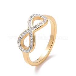 Crystal Rhinestone Infinity Finger Ring, Ion Plating(IP) 304 Stainless Steel Jewelry for Women, Golden, US Size 7(17.3mm)