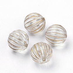 Plating Transparent Acrylic Beads, for Name Bracelets & Jewelry Making, Golden Metal Enlaced, Corrugated Round, Clear, 9.5mm, Hole: 1.5mm