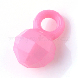 Opaque Acrylic Pendants, Faceted Round, Flamingo, 13x8.5x8mm, Hole: 3.2mm, about 1400pcs/500g