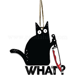 Decorazione pendente in acrilico a forma di gatto di Natale, con corda in nylon e campanello in ferro, per ornamento da appendere allo specchietto retrovisore dell'auto, parola, 73x77.5x4mm, Foro: 2.5 mm