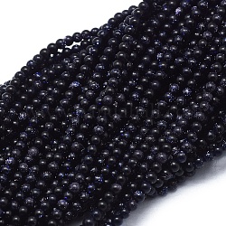 Chapelets de perles en pierre d'or bleue synthétique, ronde, 2mm, Trou: 0.5mm