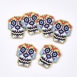 Handgemachte japanische Saatperlen, mit Nylondraht, Webstuhl Muster, Zuckerschädel, für Mexiko Feiertag der Toten, Farbig, 32x25x1.7 mm