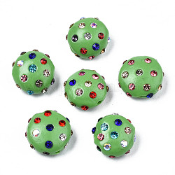Perline strass polimero argilla, perline palla di disco, rotondo e piatto, verde mare scuro, 11~12x7mm, Foro: 1.4 mm, strass: pp15 (2.1~2.2mm)