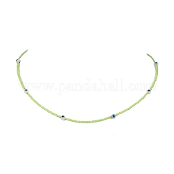Lampwork Evil Eye & Glass Seed Beads Necklace with Real 18K Gold Plated 304 Stainless Steel Clasps, Light Green, 17.13 inch(43.5cm)