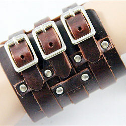 Punks bracelets en cuir de vachette de style rock, avec fermoirs en alliage plaqué platine, brun coco, 270x90mm