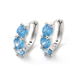 Aretes de aro con circonitas cúbicas, joyas de latón platino para mujer, sin plomo y cadmio, azul claro, 15.5x16.5x5mm, pin: 0.7~0.9 mm