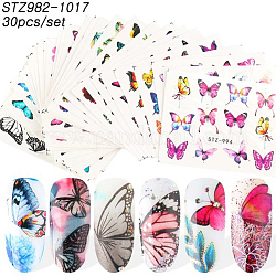 Calcomanías de pegatinas de transferencia de agua de arte de uñas, para decoraciones con puntas de uñas, patrón de mariposa, color mezclado, 63x53mm, 30 hoja / conjunto