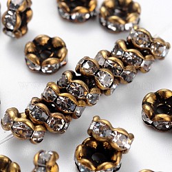 Perles séparateurs en laiton avec strass, grade AAA, bord ondulé, sans nickel, métal couleur bronze antique, rondelle, cristal, 6x3mm, Trou: 1mm