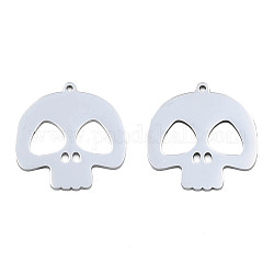 201 Stainless Steel Pendants, Halloween Style, Skull, Stainless Steel Color, 26x25x1mm, Hole: 1.4mm
