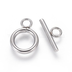 304 Stainless Steel Toggle Clasps, Ring, Stainless Steel Color, Ring: 16.5x12x2mm, Bar: 7x16x2mm, Hole: 3mm