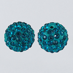 Pave bolas de discoteca, Abalorios de Diamante de imitación de arcilla polímero, redondo, circón azul, pp13 (1.9~2 mm), 5 fila de rhinestone, 8mm, agujero: 1 mm