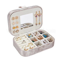 Joyero rectangular de terciopelo, estuche organizador de joyas con espejo, para pendiente, anillo, pulsera de almacenamiento, crema, 11.5x16x5.6 cm