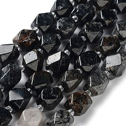 Chapelets de perles en quartz rutile noir naturel, avec des perles de rocaille, facette, losange, 12~15x9~12x9~12mm, Trou: 1~1.2mm, Environ 20~21 pcs/chapelet, 15.20~15.51 pouce (38.6~39.4 cm)