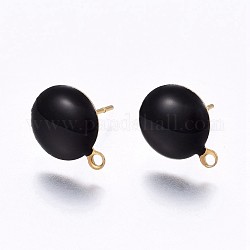 Placage ionique (ip) 304 accessoires de boucles d'oreilles en acier inoxydable, avec boucle, émail, plat rond, or, noir, 11x8x2mm, Trou: 1.5mm, pin: 0.8 mm