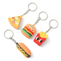 Porte-clés pendentif en plastique pvc, avec porte-clés en fer, platine, sandwich/hamburger/frites/pain, couleur mixte, 9.6~10.8 cm