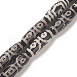 Tibetan Style 3-Eye dZi Beads Strands, Natural Agate Beads, Dyed & Heated, Oval/Oblong, Black, 28~30x11mm, Hole: 2mm, about 10pcs/strand, 14.3 inch(36.5cm)