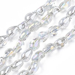 Electroplate Transparent Glass Beads Strands, AB Color Plated, Snake, Clear AB, 8.5~9.5x7x6mm, Hole: 1mm, about 100pcs/strand, 33.86inch~34.65 inch(86~88cm)