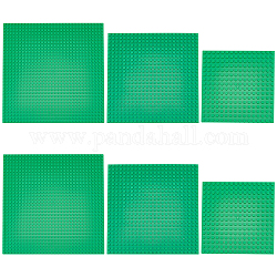 Fingerinspire 6pcs 3 Stil ABS-Kunststoff-Bauplatten, Grundplatte für Bausteinspielzeug, Viereck, grün, 128~257x128~257x3 mm, 2pc / style