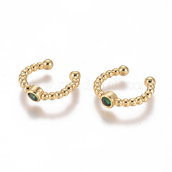 Golden Plated Brass Micro Pave Cubic Zirconia Cuff Earrings, Long-Lasting Plated, Green, 14.5~15x2~3mm