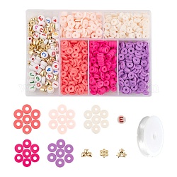 DIY-Schmuck machen Kits, inklusive ccb kunststoff & acryl & handgemachte Fimo Perlen, Elastische Kordel Kristallschnur Kristall Faden, Mischfarbe, Perlen: 1120 Stück / Set