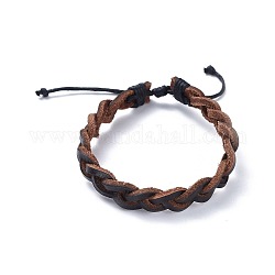 Bracelets ajustables en cuir de vachette tressé, avec cordon en coton ciré, brun coco, 2-1/4 pouce ~ 2-7/8 pouces (5.6~7.4 cm), 10.5mm