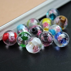 Perles en verre d'argent feuille manuelles, fleur intérieure, ronde, couleur mixte, 12mm, Trou: 1.5mm
