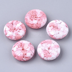 Abalorios de resina, imitación de piedras preciosas estilo, plano y redondo, rosa, 26x10mm, agujero: 3 mm