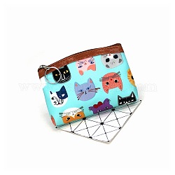 Bolsos de mano de tela con estampado de gatos, monedero con cremallera, para mujeres, Rectángulo, cian, 12x8 cm
