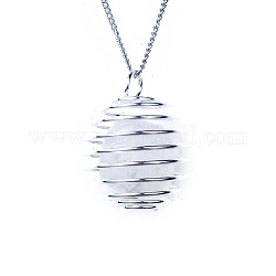 Pendentifs lanterne en cristal de quartz naturel, breloques ovales, avec cage en alliage plaqué platine, 30x25mm
