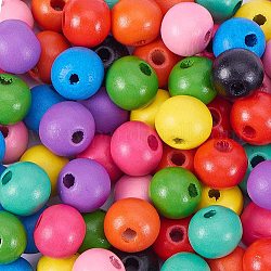 Pandahall 250~300 pièces / boîte ensembles de perles en bois rondes colorées environnementales teintes, 10 couleurs mélangées, 10x9mm, Trou: 3.5mm