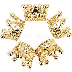 NBEADS 10 Pcs Cubic Zirconia Pave King Crown Beads, Golden Color Bracelet Connector Spacer Charm Beads Large Hole Loose Beads for Bracelet Necklace DIY Jewelry Making