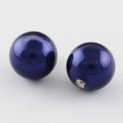 Perles de coquille, perle d'imitation de perle, Grade a, demi trou foré, ronde, bleu minuit, 10mm, Trou: 1mm