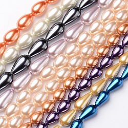 Brins de perles de verre de qualité a en forme de larme, couleur mixte, 11~18x8~10mm, Trou: 1mm, Environ 21~35 pcs/chapelet, 15.7 pouce ~ 16.1 pouces