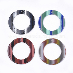 Colgantes de la resina, anillo, patrón de la raya, color mezclado, 39x1.5mm, agujero: 1.8 mm