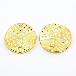 Alloy Links connectors, Hammered Wavy Flat Round, Golden, 19x2mm, Hole: 2mm