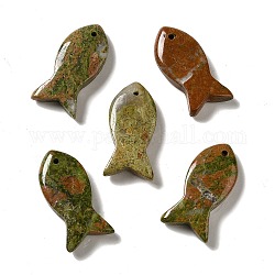 Pendenti Unakite naturali, charms pesce, 39x20x7~7.5mm, Foro: 2.3 mm