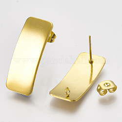 304 Stainless Steel Stud Earring Findings, with Loop, Curved, Rectangle, Golden, 26x10mm, Hole: 2mm, Pin: 0.8mm