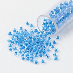 Perline di semi di vetro rotonde di grado 6/0, colori all'interno trasparenti, dodger blu, 4x3mm, Foro: 1 mm, circa 4500pcs/libbra