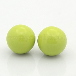 Perles en laiton peintes rondes de bombe sans perforation, jaune vert, 16mm