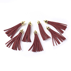 Décorations de pendentif pompon en daim, avec embouts de cordon en plastique ccb, or, rouge, 84~89x11.5~12mm, Trou: 2.5mm