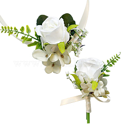 Craspire 2шт 2 стиля шелковая ткань имитация розы корсаж бутоньерка, корсажи на запястье с шелковой имитацией розы, для свадьбы, партийные украшения, белые, 115~765x10~130 мм, 1шт / стиль