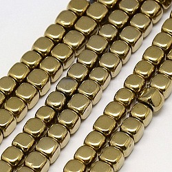 Chapelets de perles en hématite synthétique sans magnétiques, cube, Grade a, plaqué or, 4x4x4mm, Trou: 1mm, Environ 100 pcs/chapelet, 16 pouce