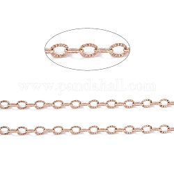 Ion Plating(IP) 304 Stainless Steel Textured Cable Chains, Soldered, with Spool, Knurling, Rose Gold, 3.5x2.5x0.4mm, about 32.8 Feet(10m)/roll