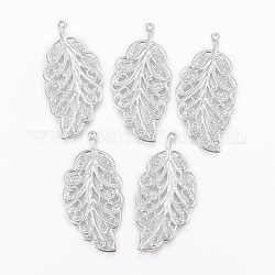 304 Stainless Steel Pendants, Leaf, Stainless Steel Color, 34x17x0.5mm, Hole: 1mm