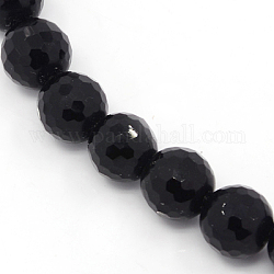 Cuentas sintéticas piedras negras hebras, teñido, reronda facetas, negro, aproximamente 6 mm de diámetro, agujero: 0.8 mm
