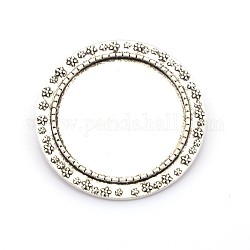 Flat Round Tibetan Style Brooch Cabochon Settings, with Iron Back Bar Pins, Cadmium Free & Lead Free, Antique Silver, Tray: 30mm, 39x7mm