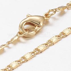Brass Chain Necklaces, with Lobster Claw Clasps, Real 18K Gold Plated, 17.7 inch(45cm), 2mm