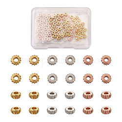 Perles séparateurs en laiton, Plaqué longue durée, coupe de fantaisie, plat rond, couleur mixte, 5x2mm, Trou: 1.8mm, 150 pcs / boîte