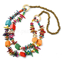 Collares de babero con cuentas de coco natural teñido de colores, joyas bohemias para mujer, Rectángulo, 38.98 pulgada (99 cm)